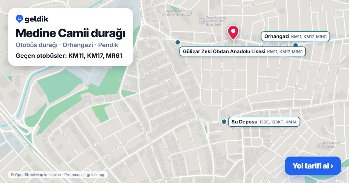 Medine Camii otobüs durağı haritada: konumu ve yakındaki duraklar