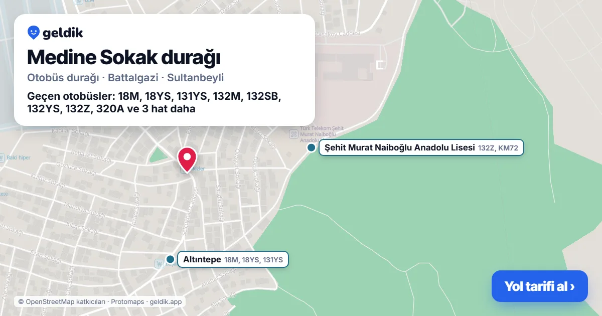 Medine Sokak otobüs durağı haritada: konumu ve yakındaki duraklar