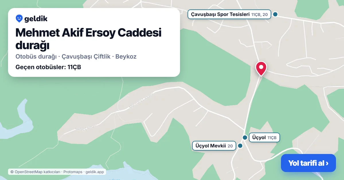Mehmet Akif Ersoy Caddesi otobüs durağı haritada: konumu ve yakındaki duraklar