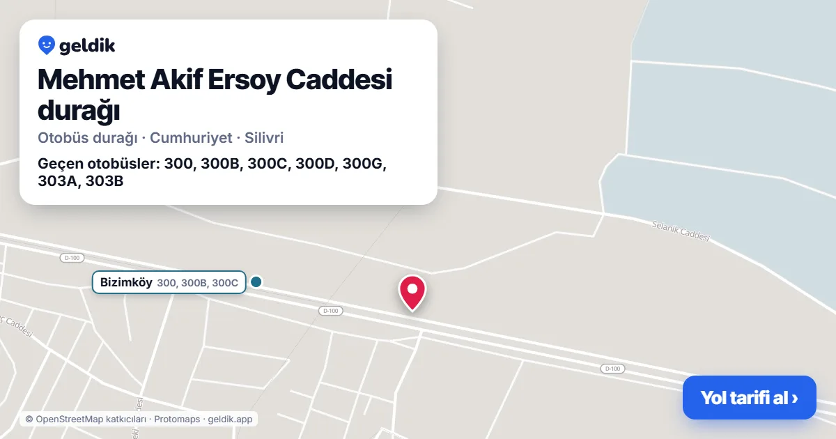 Mehmet Akif Ersoy Caddesi otobüs durağı haritada: konumu ve yakındaki duraklar