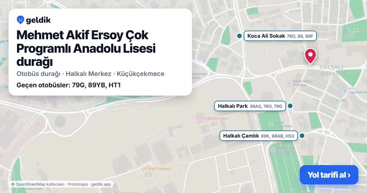 Mehmet Akif Ersoy Çok Programlı Anadolu Lisesi otobüs durağı haritada: konumu ve yakındaki duraklar
