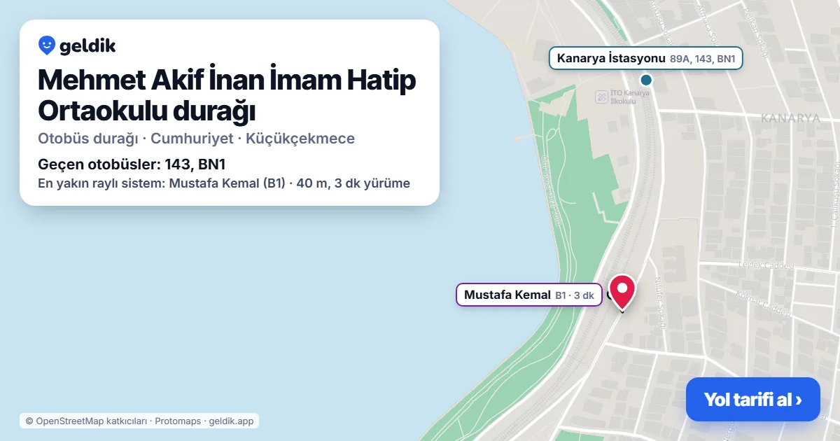 Mehmet Akif İnan İmam Hatip Ortaokulu otobüs durağı haritada: konumu ve yakındaki duraklar