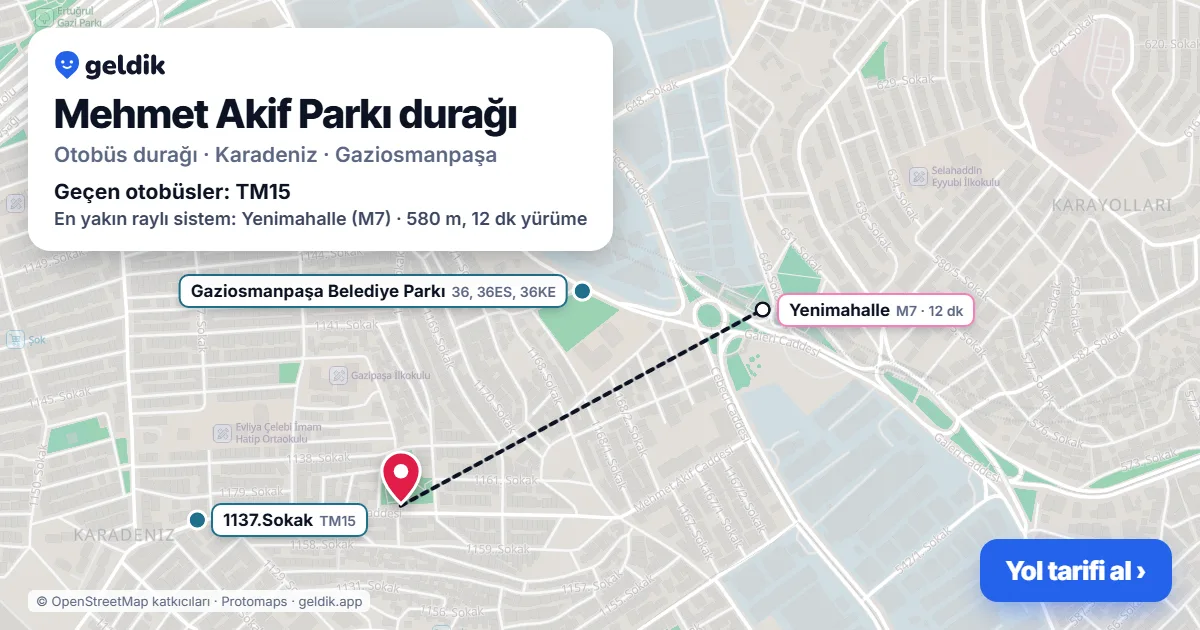 Mehmet Akif Parkı otobüs durağı haritada: konumu ve yakındaki duraklar