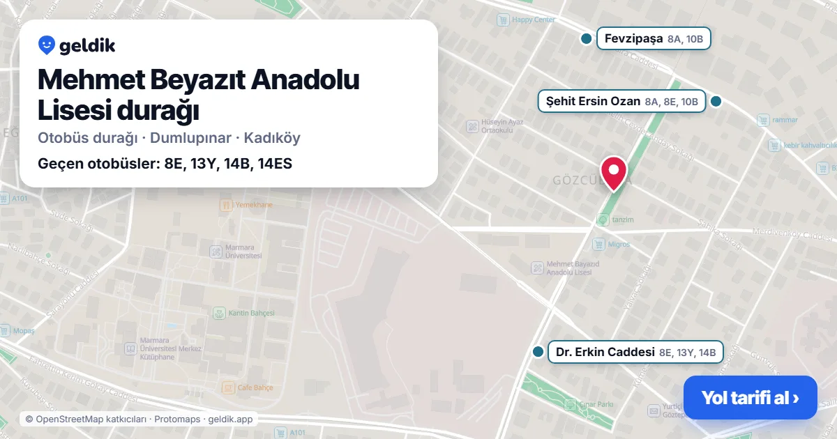 Mehmet Beyazıt Anadolu Lisesi otobüs durağı haritada: konumu ve yakındaki duraklar