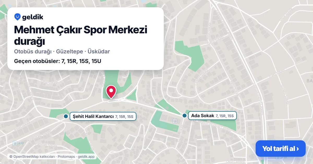 Mehmet Çakır Spor Merkezi otobüs durağı haritada: konumu ve yakındaki duraklar