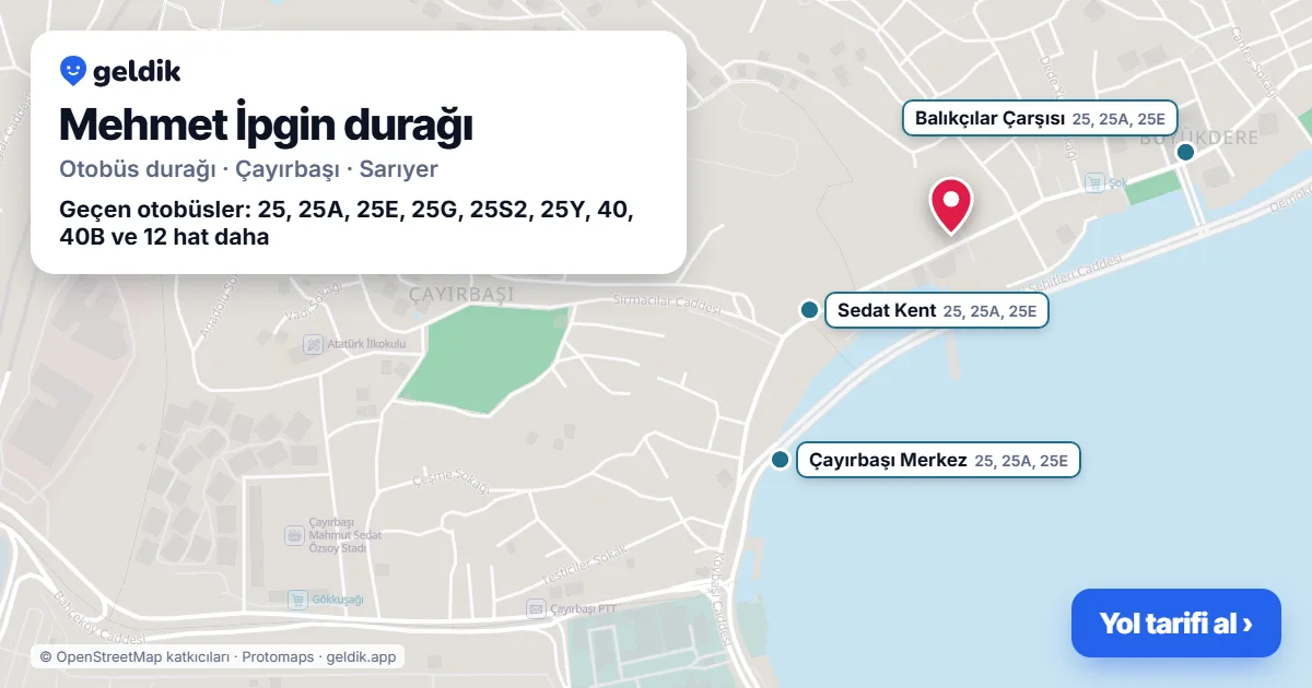 Mehmet İpgin otobüs durağı haritada: konumu ve yakındaki duraklar