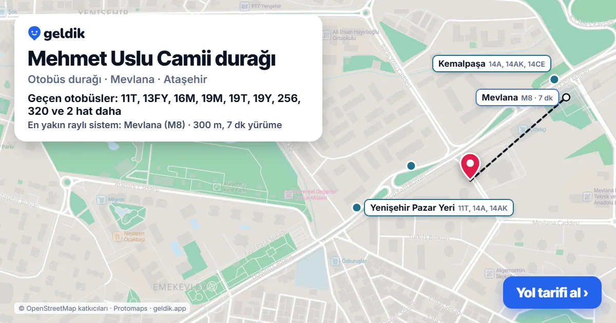 Mehmet Uslu Camii otobüs durağı haritada: konumu ve yakındaki duraklar