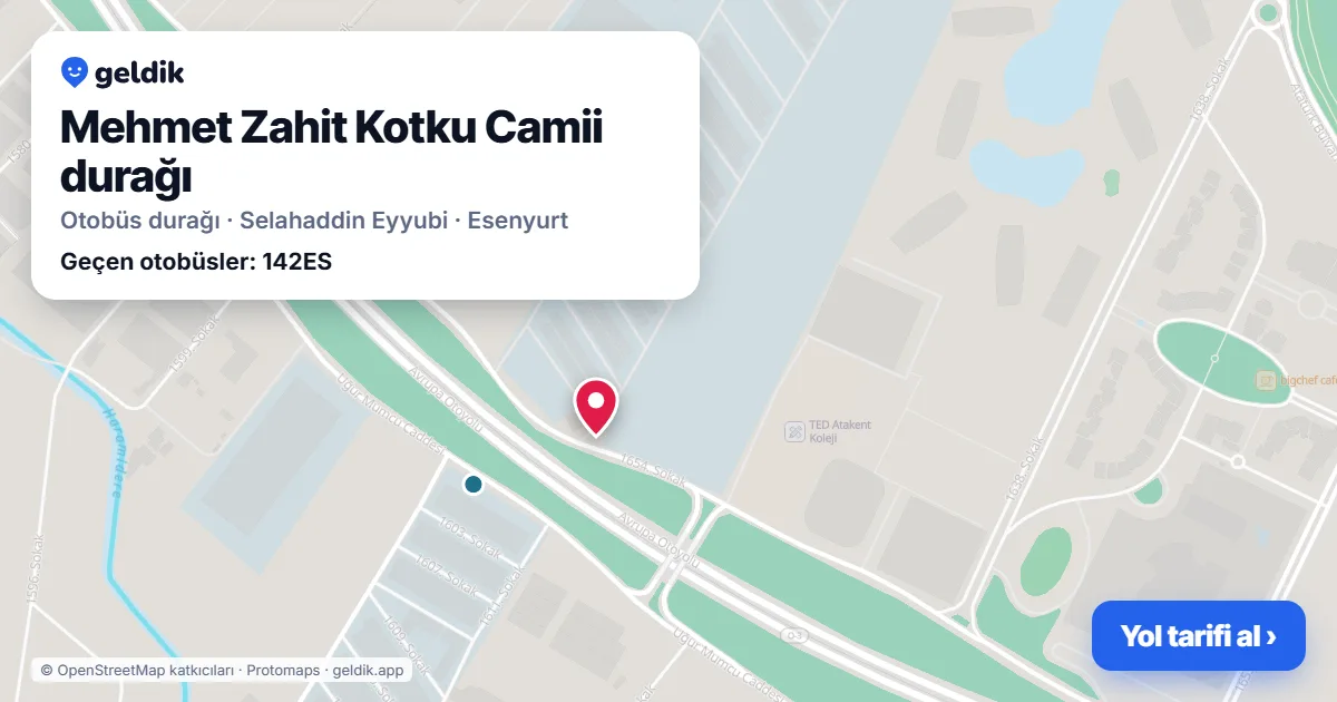 Mehmet Zahit Kotku Camii otobüs durağı haritada: konumu ve yakındaki duraklar