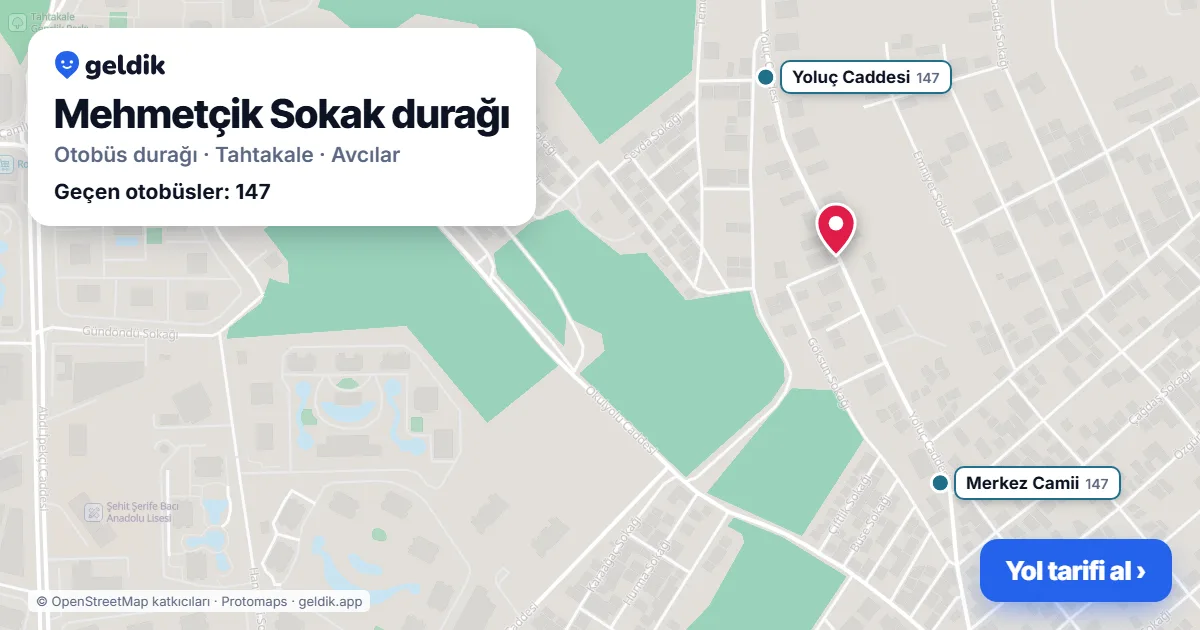Mehmetçik Sokak otobüs durağı haritada: konumu ve yakındaki duraklar