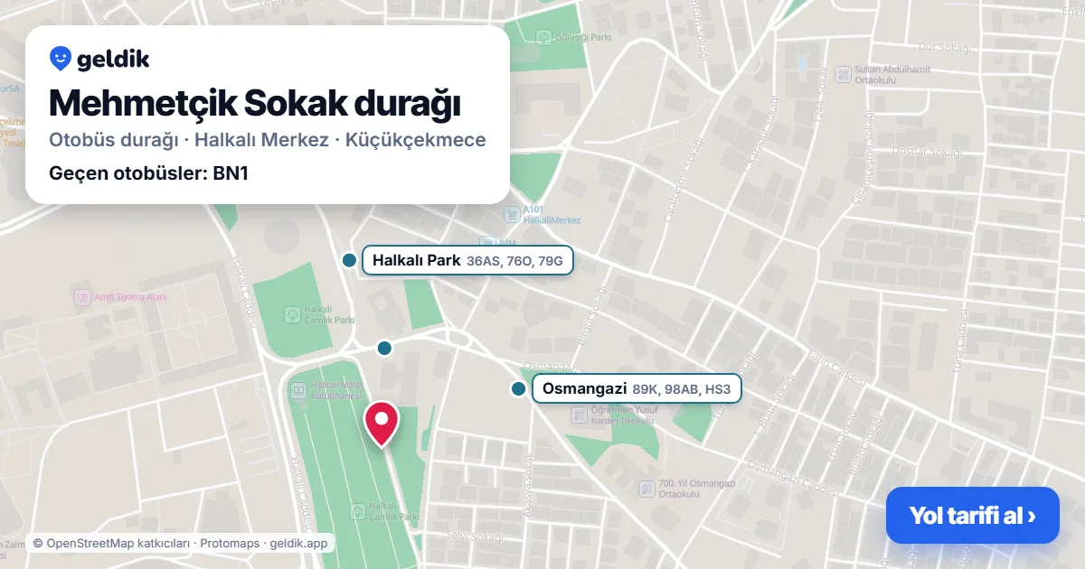 Mehmetçik Sokak otobüs durağı haritada: konumu ve yakındaki duraklar