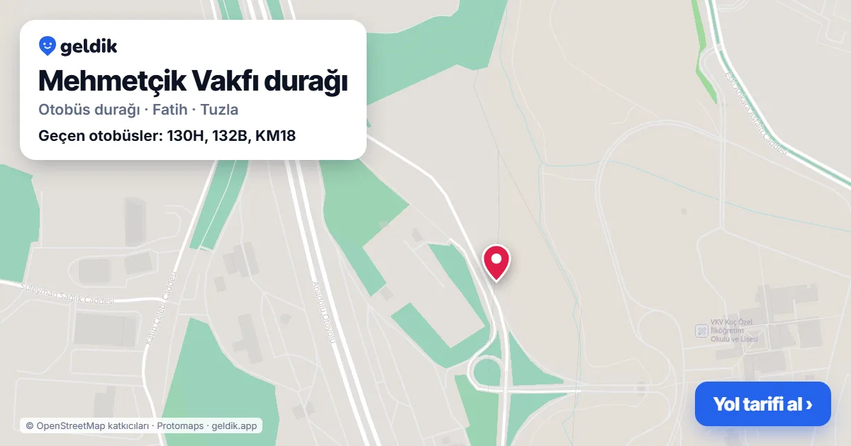 Mehmetçik Vakfı otobüs durağı haritada: konumu ve yakındaki duraklar