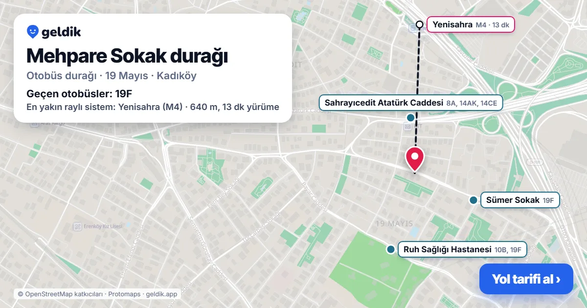 Mehpare Sokak otobüs durağı haritada: konumu ve yakındaki duraklar