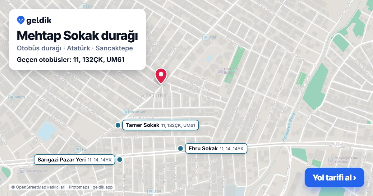 Mehtap Sokak otobüs durağı haritada: konumu ve yakındaki duraklar