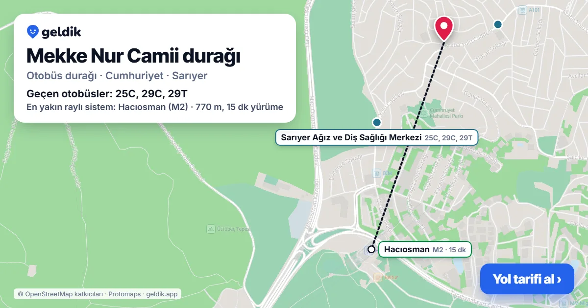 Mekke Nur Camii otobüs durağı haritada: konumu ve yakındaki duraklar