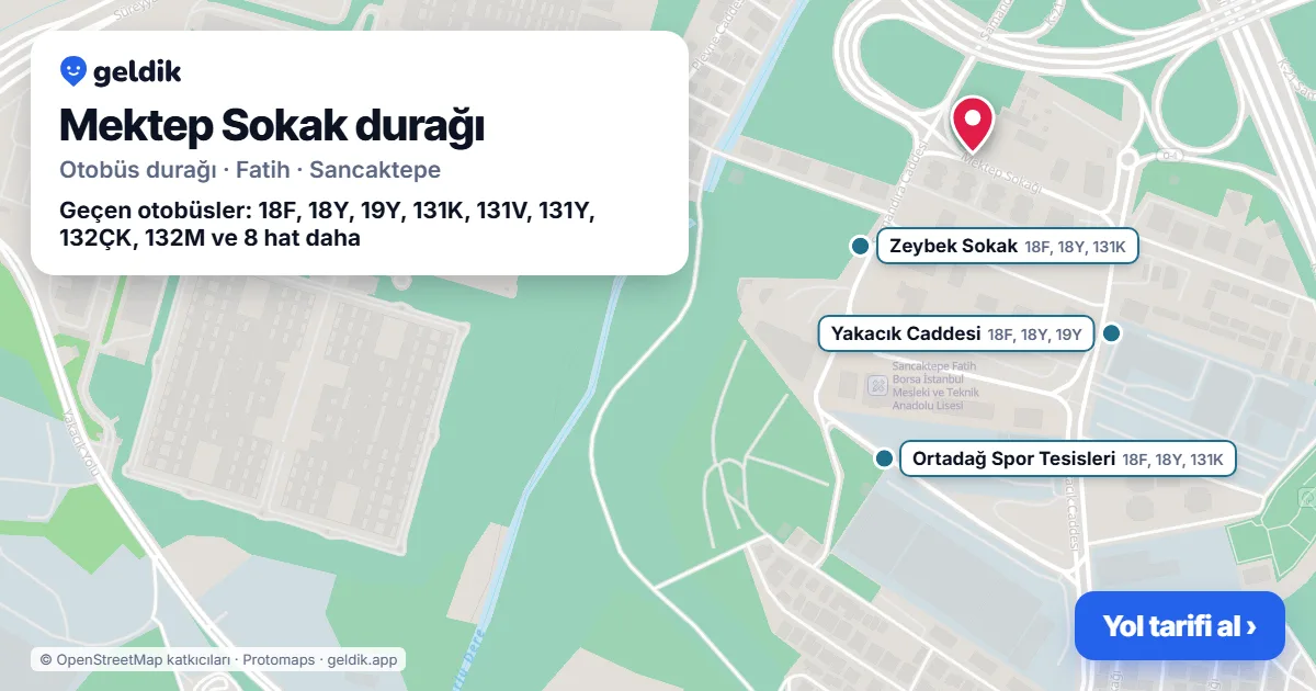 Mektep Sokak otobüs durağı haritada: konumu ve yakındaki duraklar