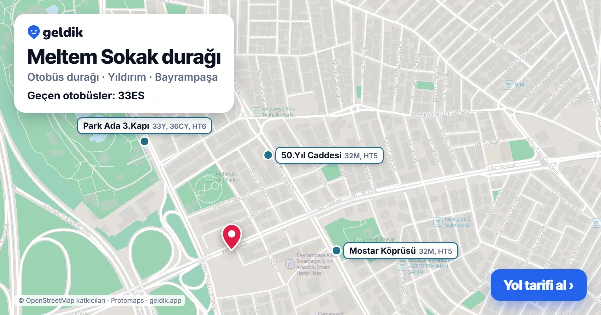 Meltem Sokak otobüs durağı haritada: konumu ve yakındaki duraklar