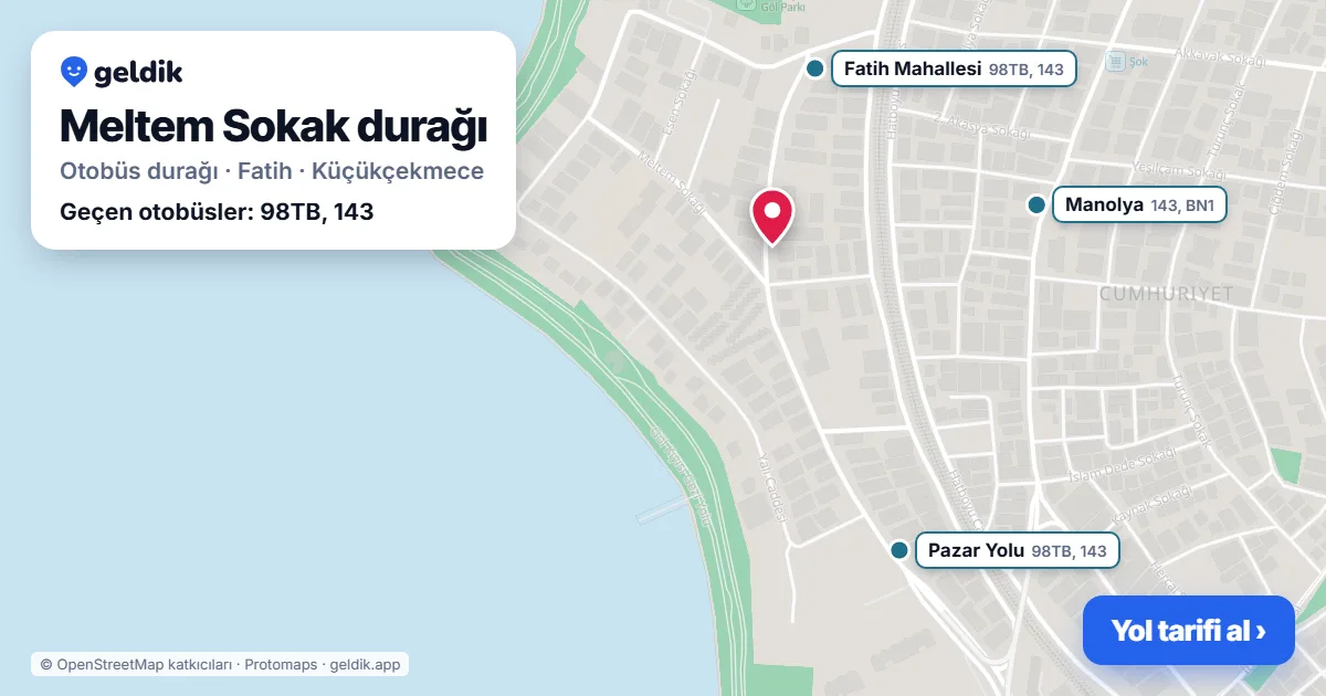 Meltem Sokak otobüs durağı haritada: konumu ve yakındaki duraklar