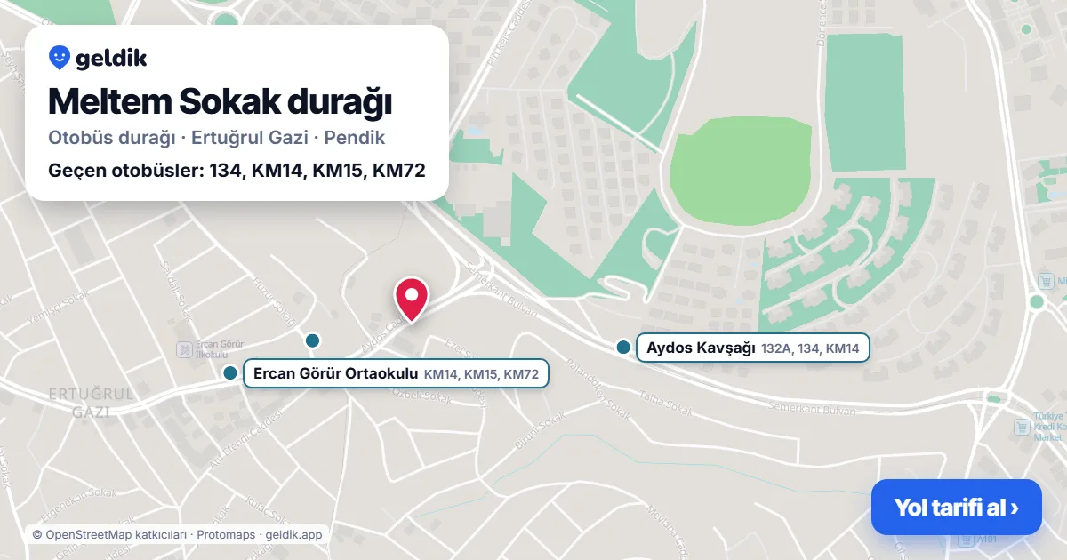 Meltem Sokak otobüs durağı haritada: konumu ve yakındaki duraklar