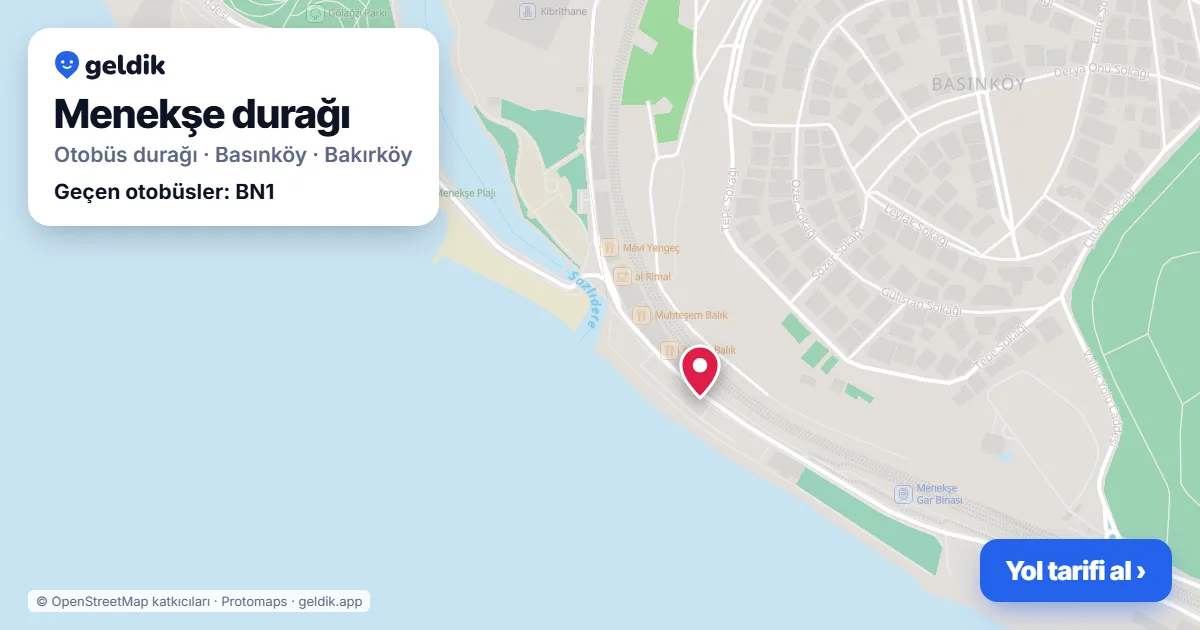 Menekşe otobüs durağı haritada: konumu ve yakındaki duraklar