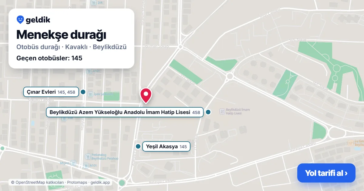 Menekşe otobüs durağı haritada: konumu ve yakındaki duraklar
