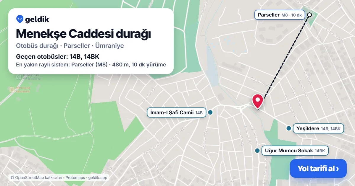 Menekşe Caddesi otobüs durağı haritada: konumu ve yakındaki duraklar