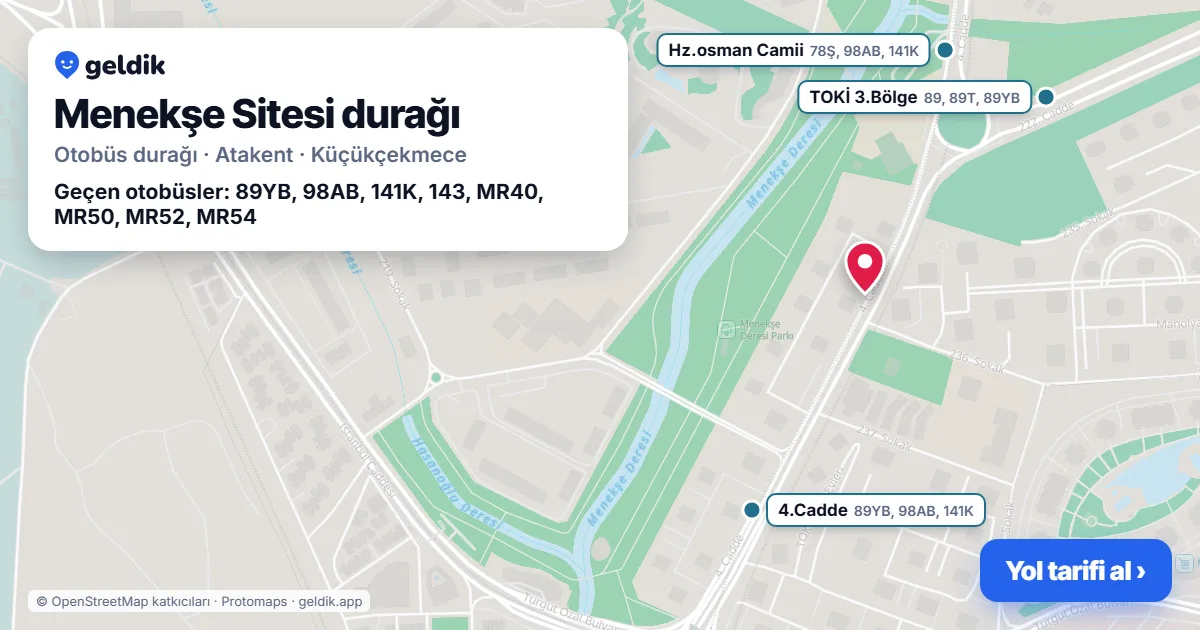Menekşe Sitesi otobüs durağı haritada: konumu ve yakındaki duraklar