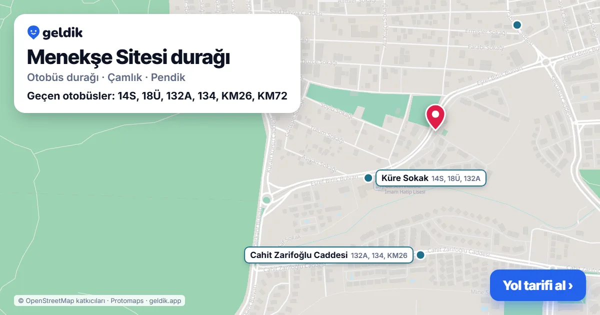 Menekşe Sitesi otobüs durağı haritada: konumu ve yakındaki duraklar