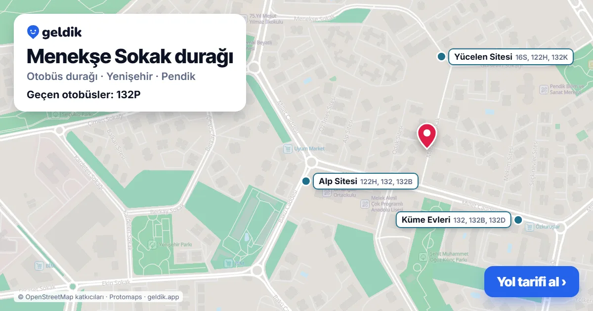 Menekşe Sokak otobüs durağı haritada: konumu ve yakındaki duraklar
