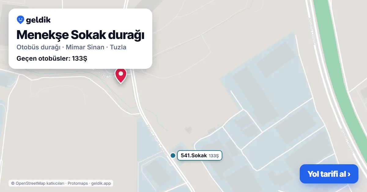 Menekşe Sokak otobüs durağı haritada: konumu ve yakındaki duraklar