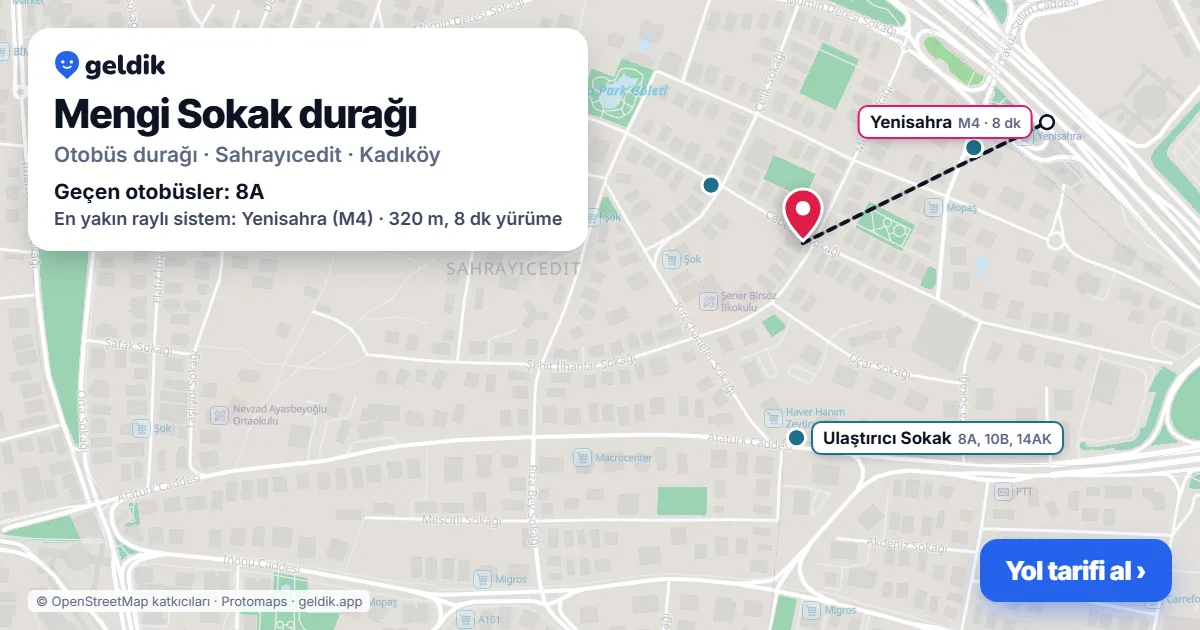 Mengi Sokak otobüs durağı haritada: konumu ve yakındaki duraklar