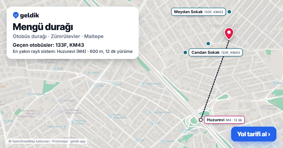 Mengü otobüs durağı haritada: konumu ve yakındaki duraklar