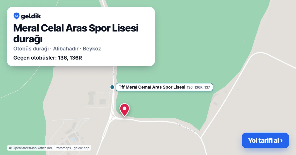 Meral Celal Aras Spor Lisesi otobüs durağı haritada: konumu ve yakındaki duraklar
