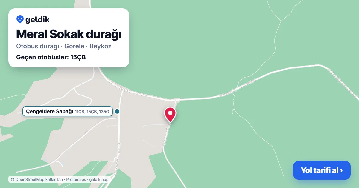 Meral Sokak otobüs durağı haritada: konumu ve yakındaki duraklar