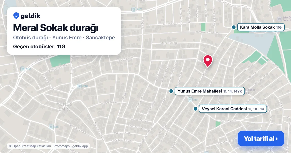 Meral Sokak otobüs durağı haritada: konumu ve yakındaki duraklar