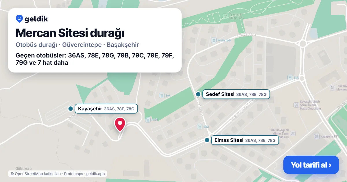 Mercan Sitesi otobüs durağı haritada: konumu ve yakındaki duraklar