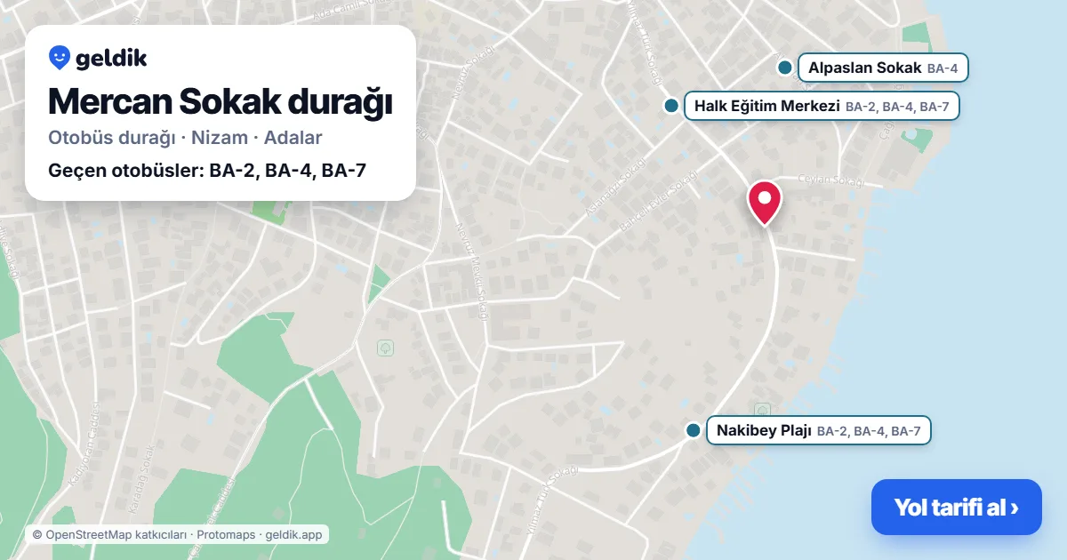 Mercan Sokak otobüs durağı haritada: konumu ve yakındaki duraklar