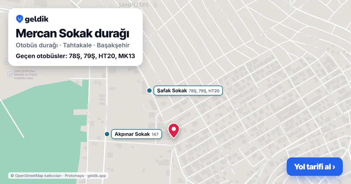 Mercan Sokak otobüs durağı haritada: konumu ve yakındaki duraklar