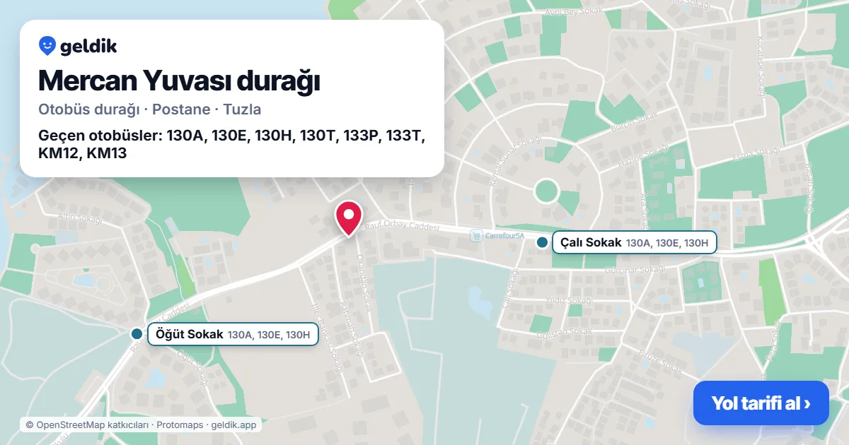 Mercan Yuvası otobüs durağı haritada: konumu ve yakındaki duraklar