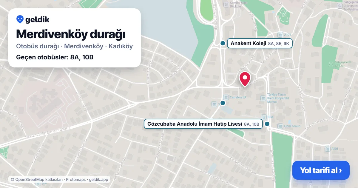 Merdivenköy otobüs durağı haritada: konumu ve yakındaki duraklar