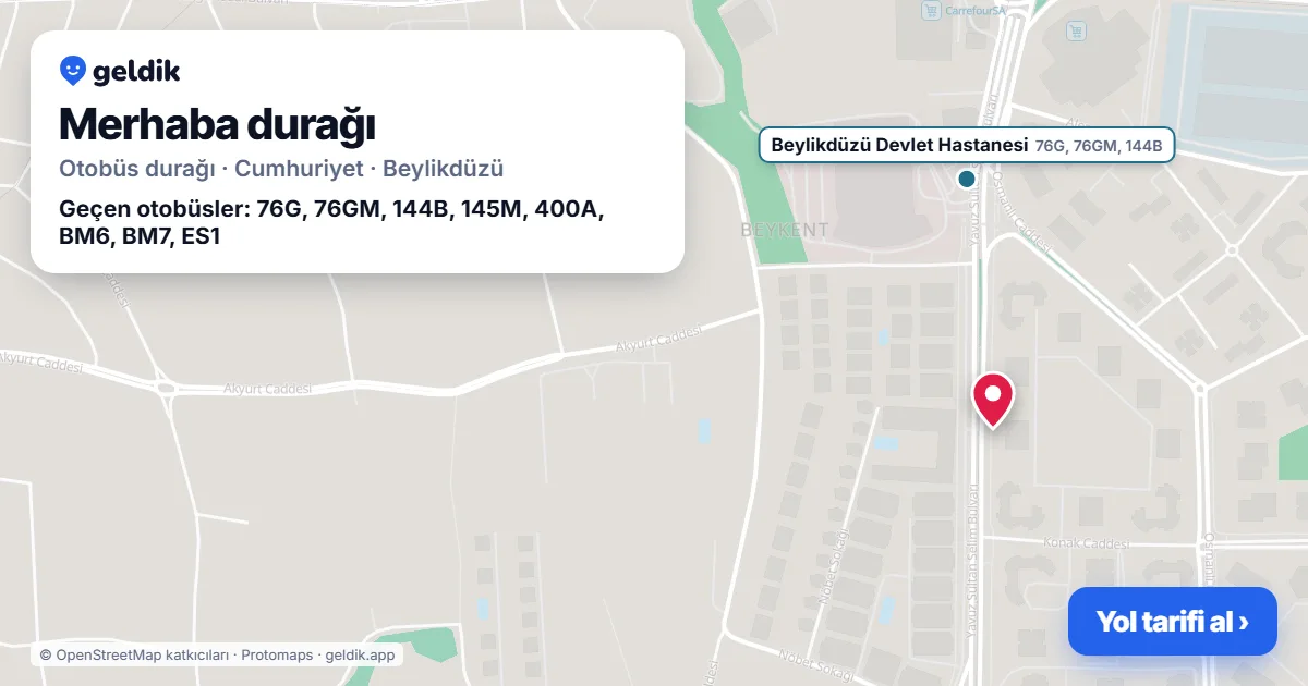 Merhaba otobüs durağı haritada: konumu ve yakındaki duraklar