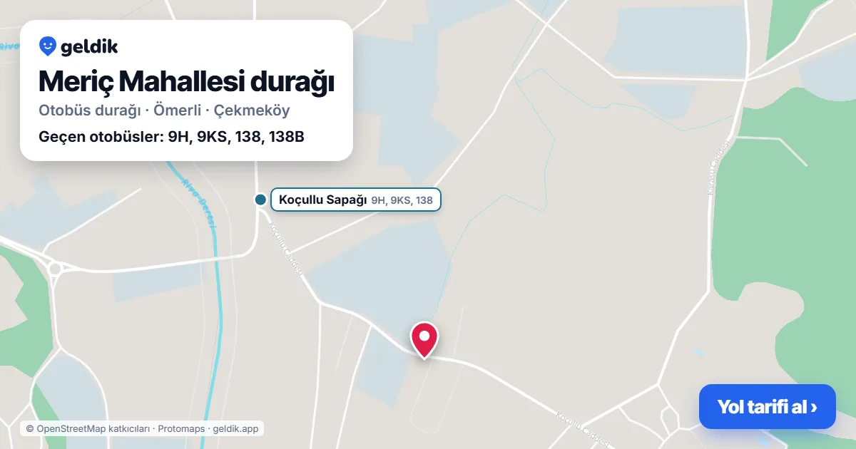 Meriç Mahallesi otobüs durağı haritada: konumu ve yakındaki duraklar