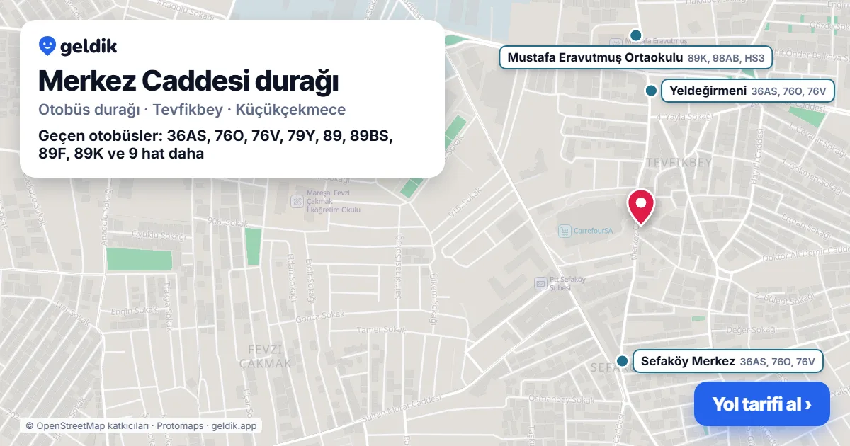 Merkez Caddesi otobüs durağı haritada: konumu ve yakındaki duraklar