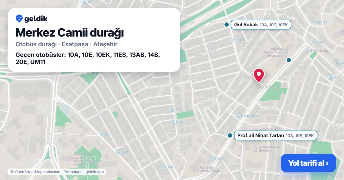 Merkez Camii otobüs durağı haritada: konumu ve yakındaki duraklar