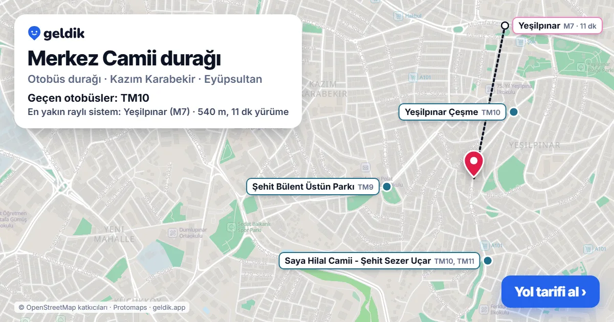 Merkez Camii otobüs durağı haritada: konumu ve yakındaki duraklar