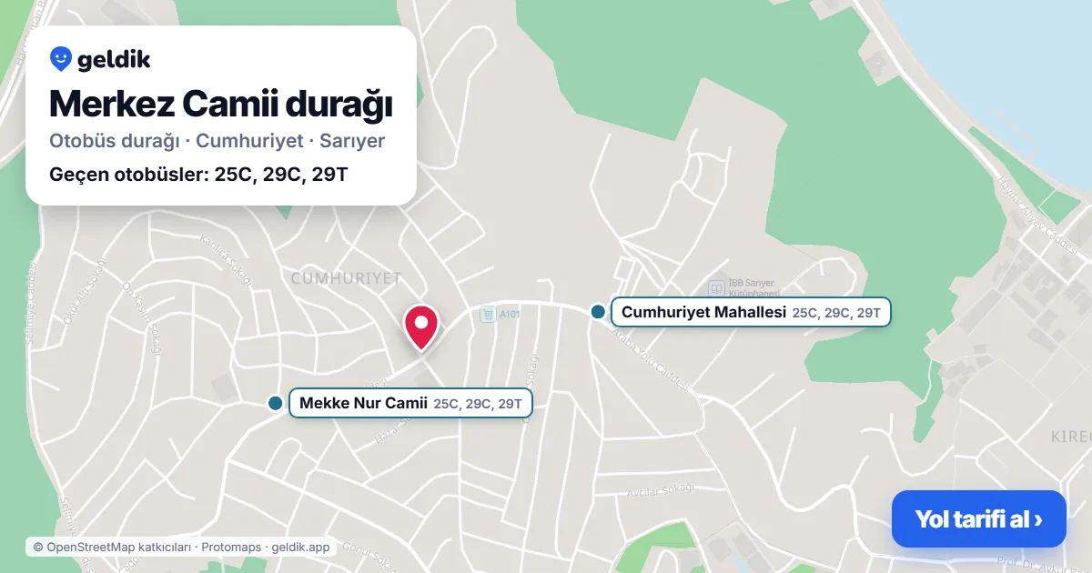 Merkez Camii otobüs durağı haritada: konumu ve yakındaki duraklar