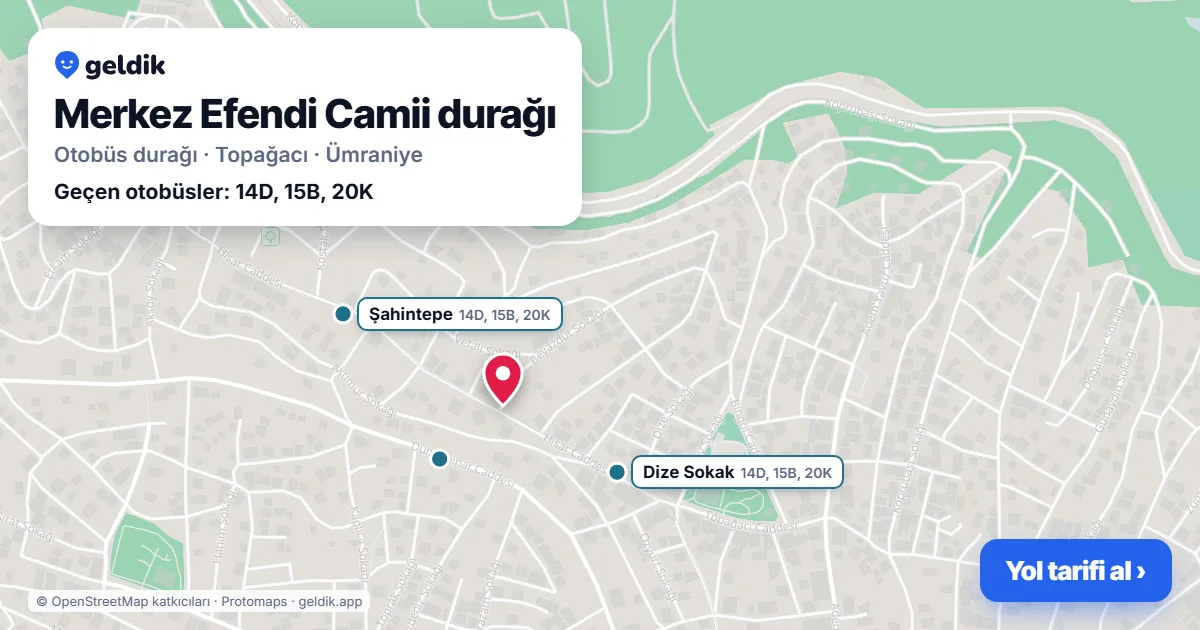 Merkez Efendi Camii otobüs durağı haritada: konumu ve yakındaki duraklar