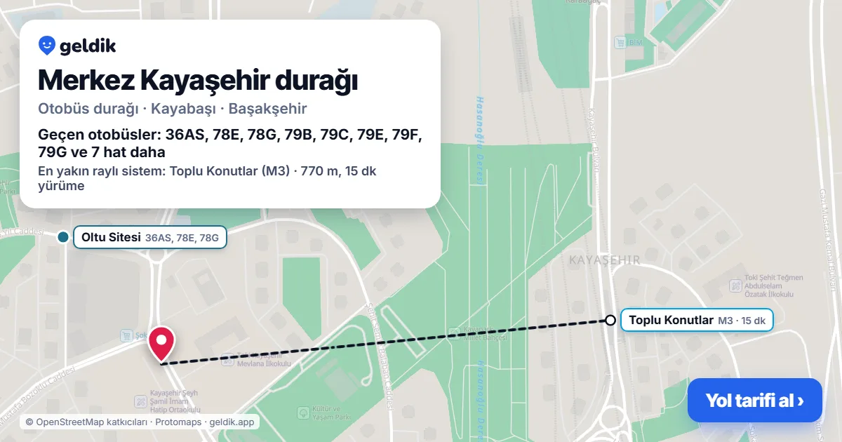 Merkez Kayaşehir otobüs durağı haritada: konumu ve yakındaki duraklar