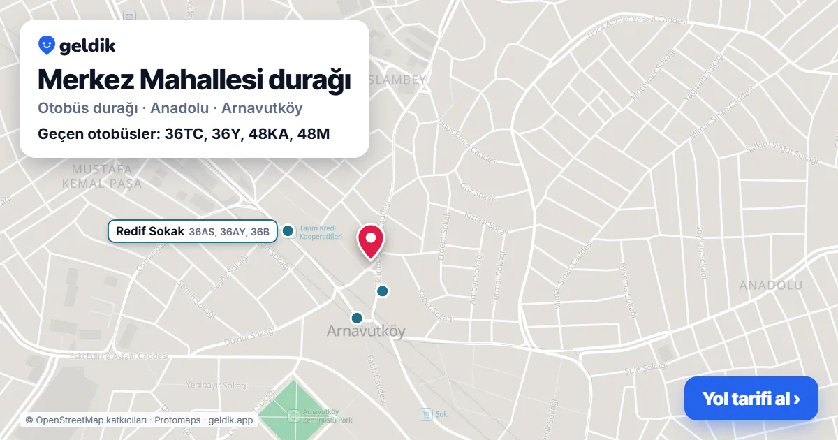 Merkez Mahallesi otobüs durağı haritada: konumu ve yakındaki duraklar
