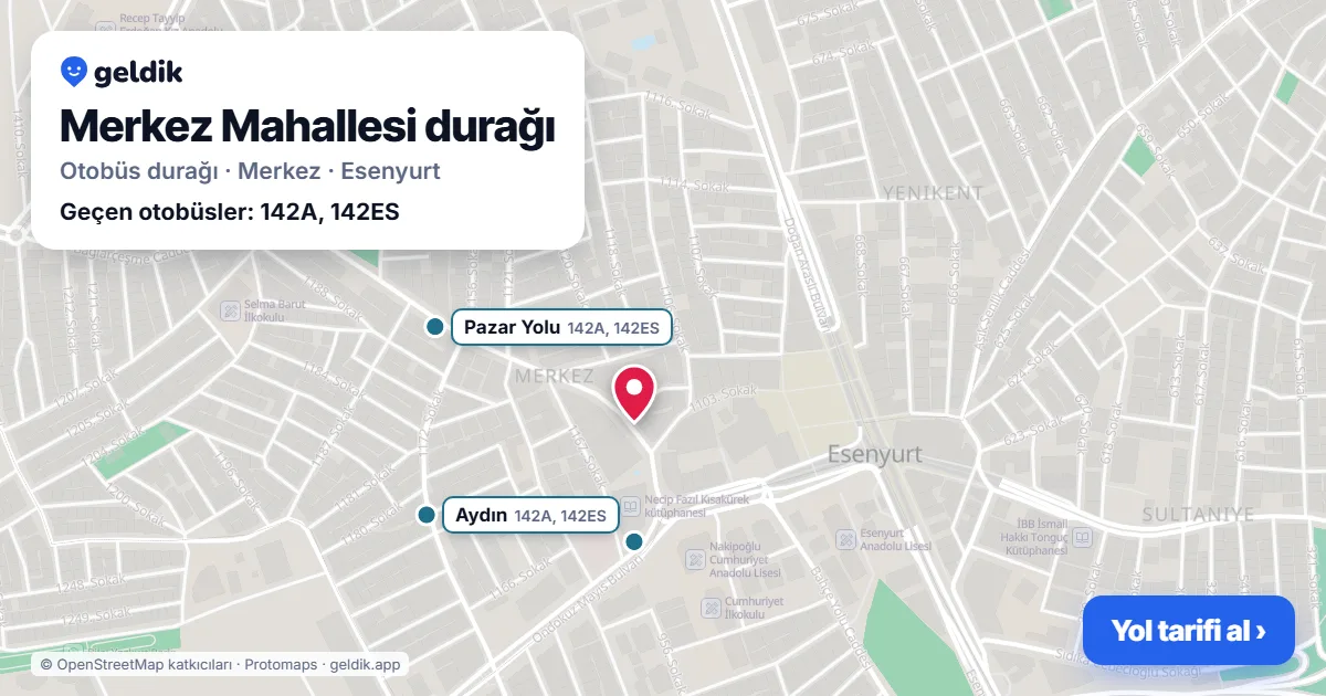 Merkez Mahallesi otobüs durağı haritada: konumu ve yakındaki duraklar
