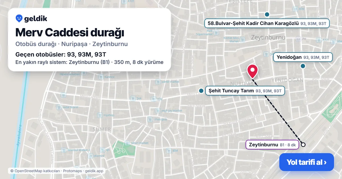 Merv Caddesi otobüs durağı haritada: konumu ve yakındaki duraklar